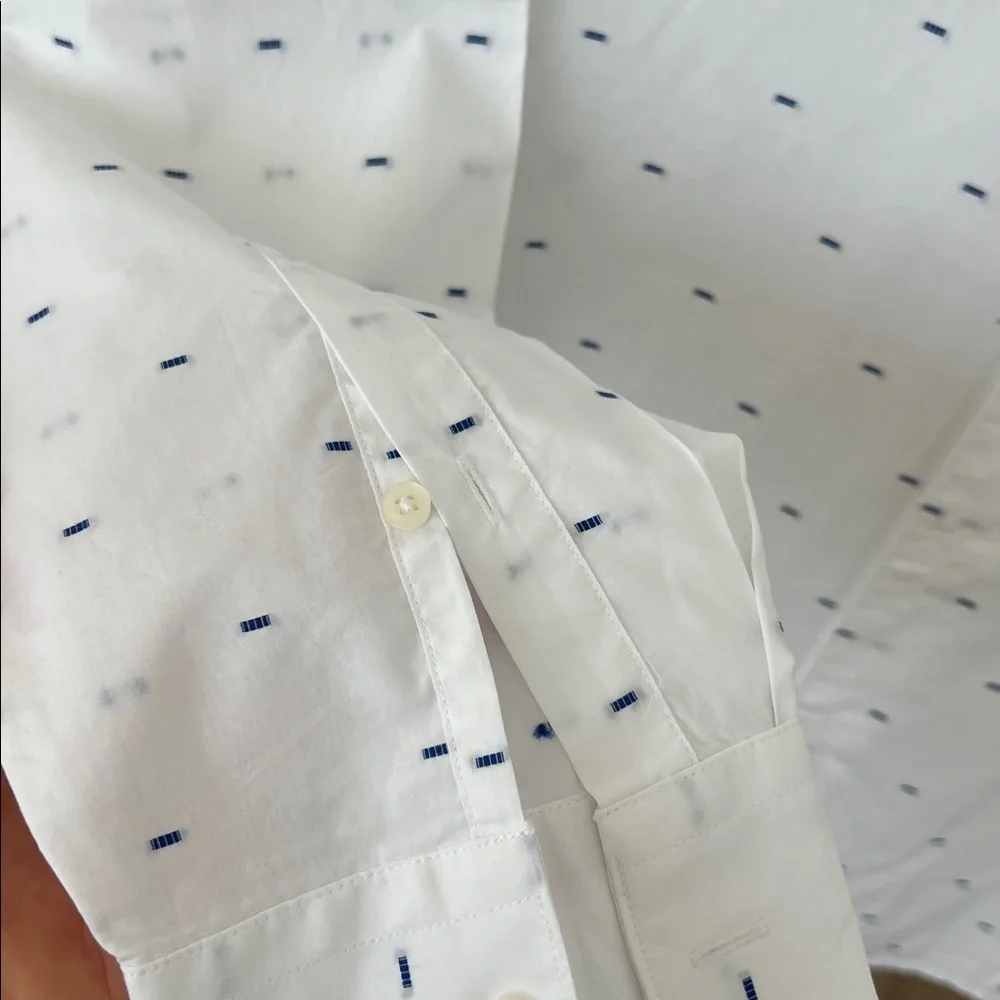 Mango White Long-Sleeve Dress Shirt with Navy Micro-patern - Picture 5 of 5